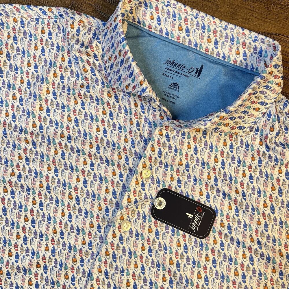 johnnie-O‎ Performance Polo Men’s Small Golf Foxtrot Printed Jersey White $98